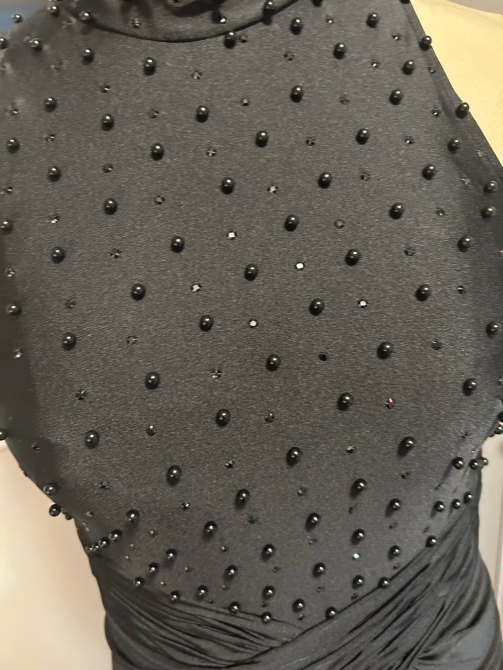 Vintage 90s Black Beaded Mock-Neck Cocktail Dress Size Medium Stretch - Picture 3 of 4